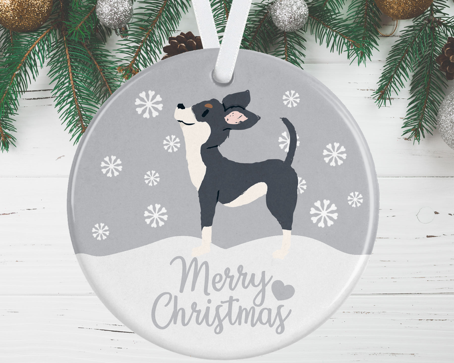 Black and white dog ornament deals