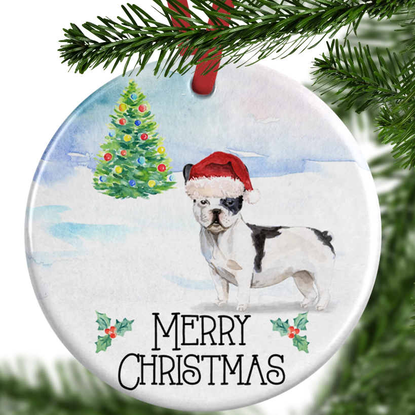 Black and White French Bulldog Christmas Ornament