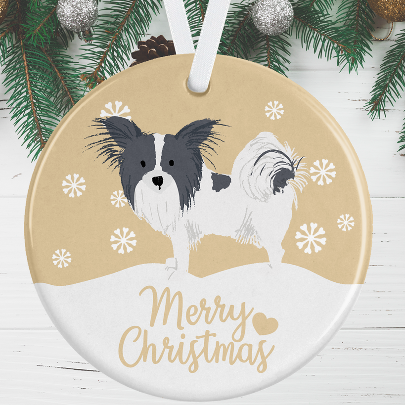 Black And White Papillon Christmas Ornament