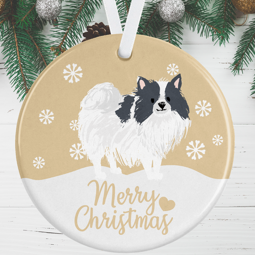 Pomeranian Christmas Ornament Black And White