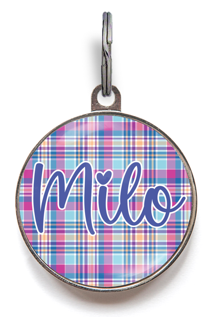 Blue, Orange and Purple Plaid Pet Tag