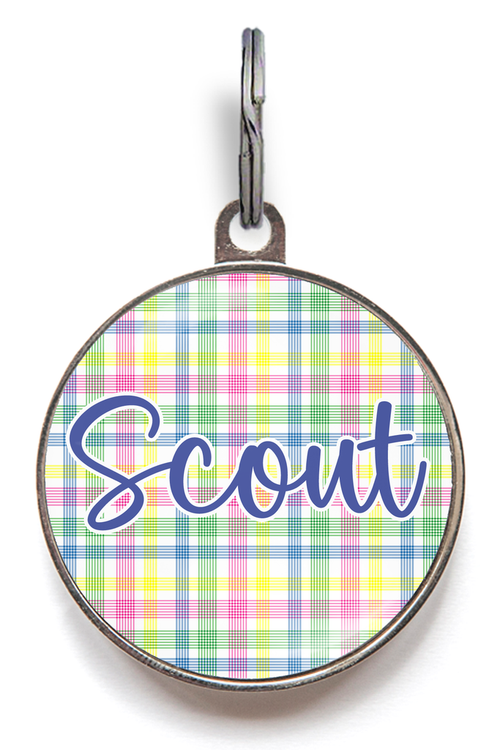 Blue, Green and Yellow Gingham Pet Tag