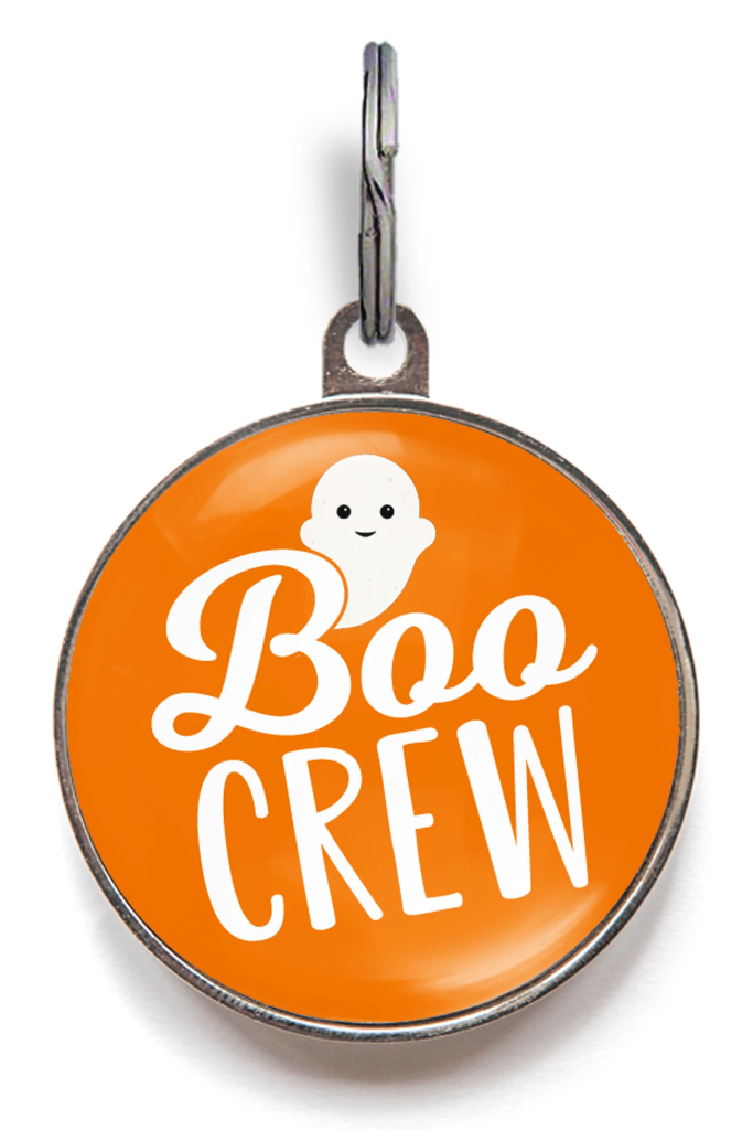 Boo Crew Halloween dog tag – personalised pet ID with ghost design