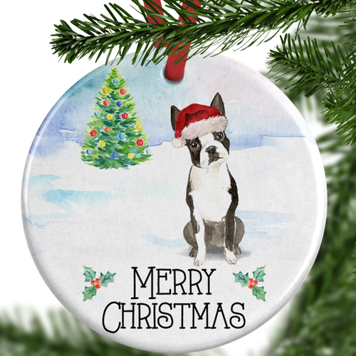 boston terrier christmas ornament