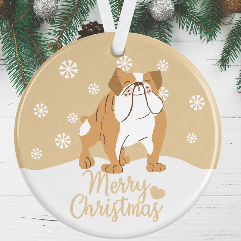Brown and White Bulldog Christmas Decoration 