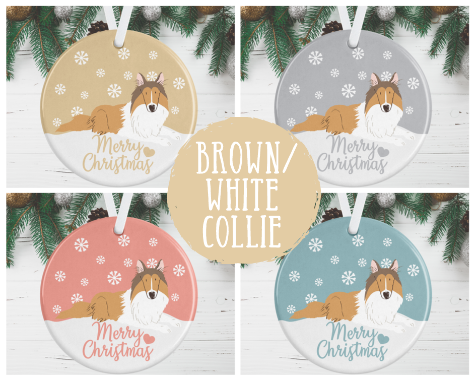 Brown & White Collie Christmas Decoration