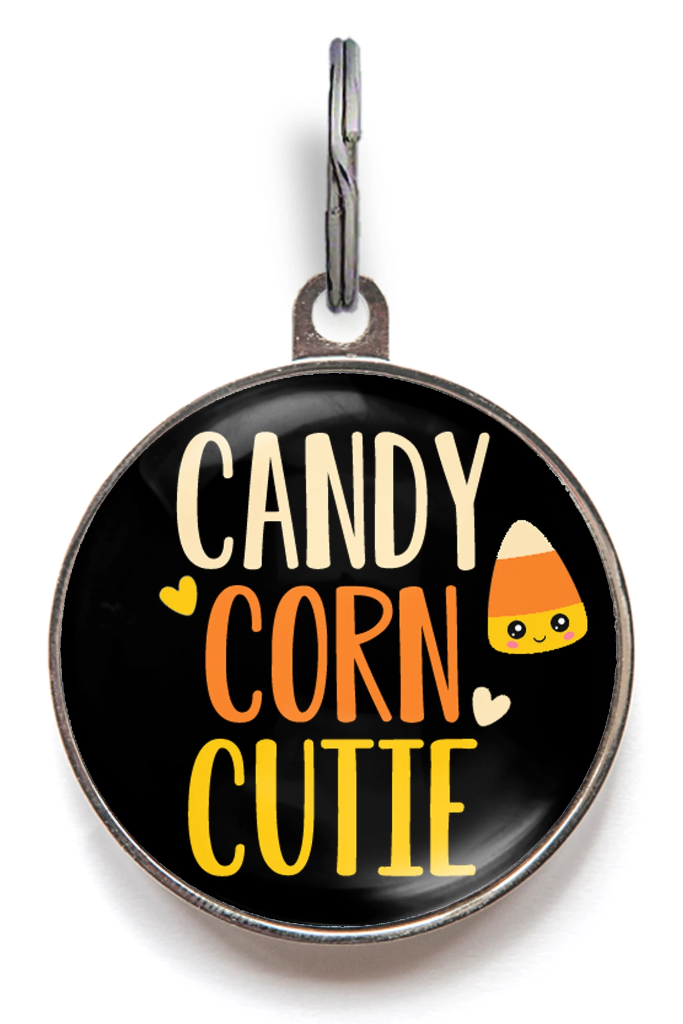 Candy Corn Cutie Halloween dog tag - personalised pet ID with candy corn design