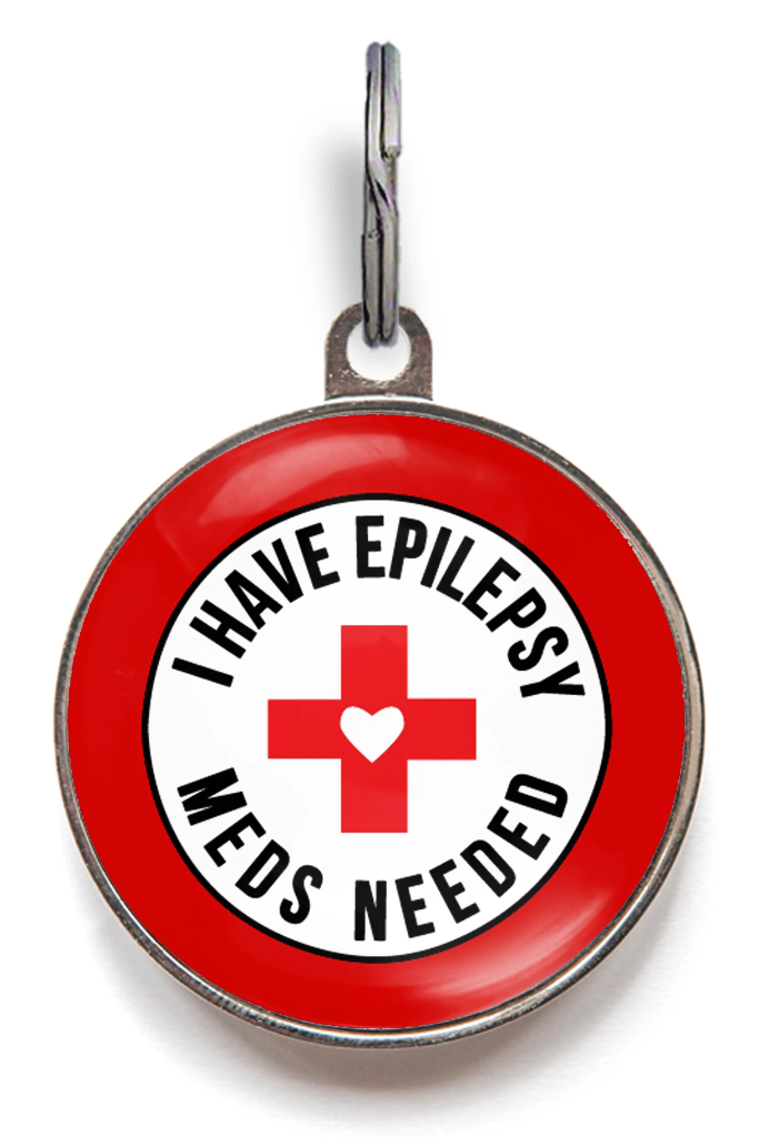 epilepsy dog ID tag with medical alert cross and meds needed text