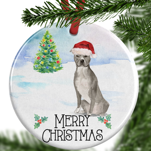 Grey American Staffordshire Terrier Christmas Ornament
