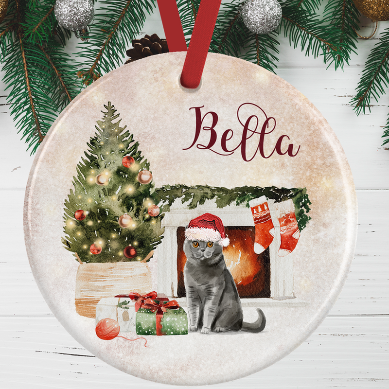Grey British Shorthair Cat Christmas Decoration