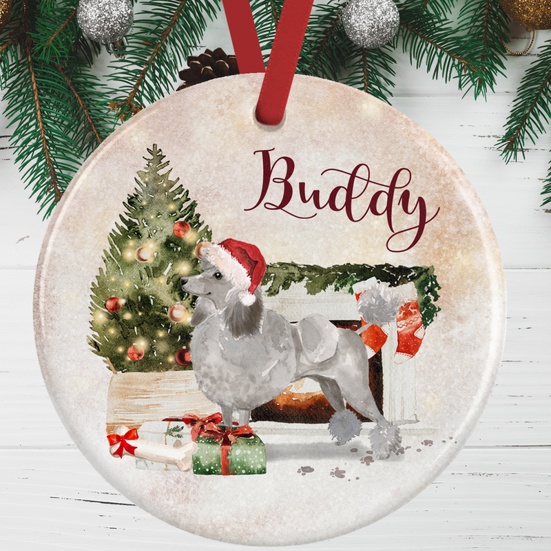 Grey Poodle Christmas Decoration