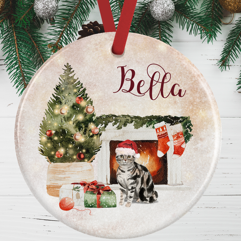 Grey Silver Tabby Cat Christmas Decoration