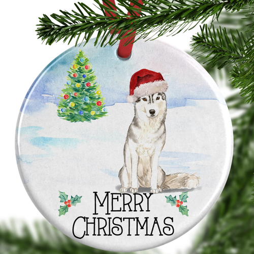 husky christmas ornament