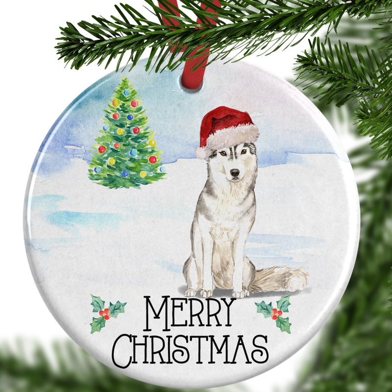 husky christmas ornament