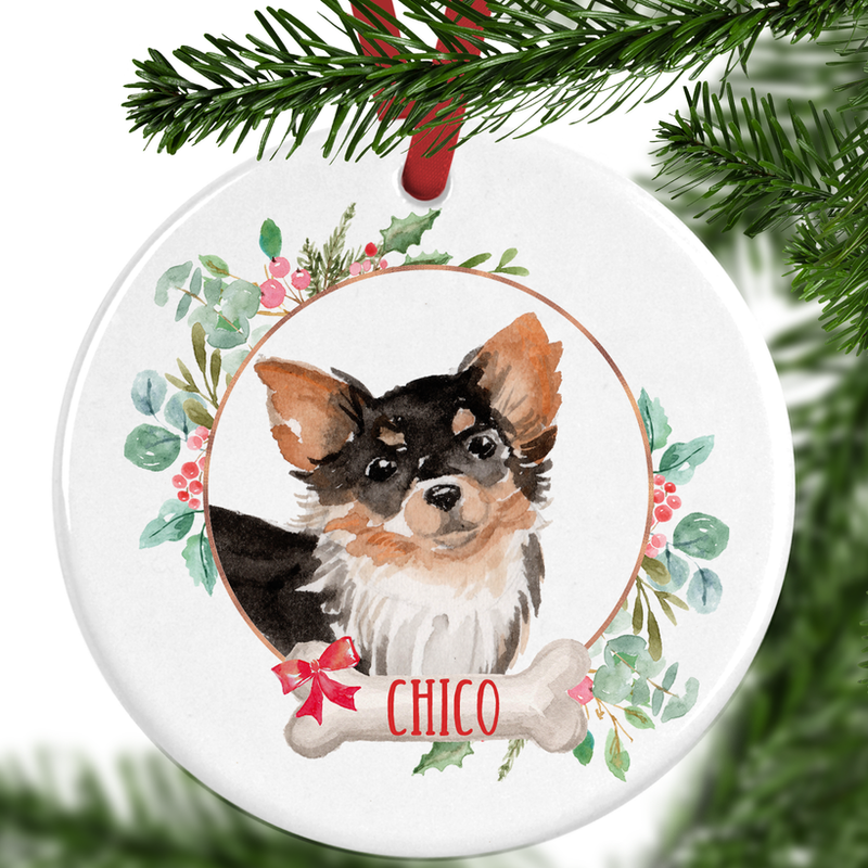 Long Haired Chihuahua Personalised Christmas Ornament