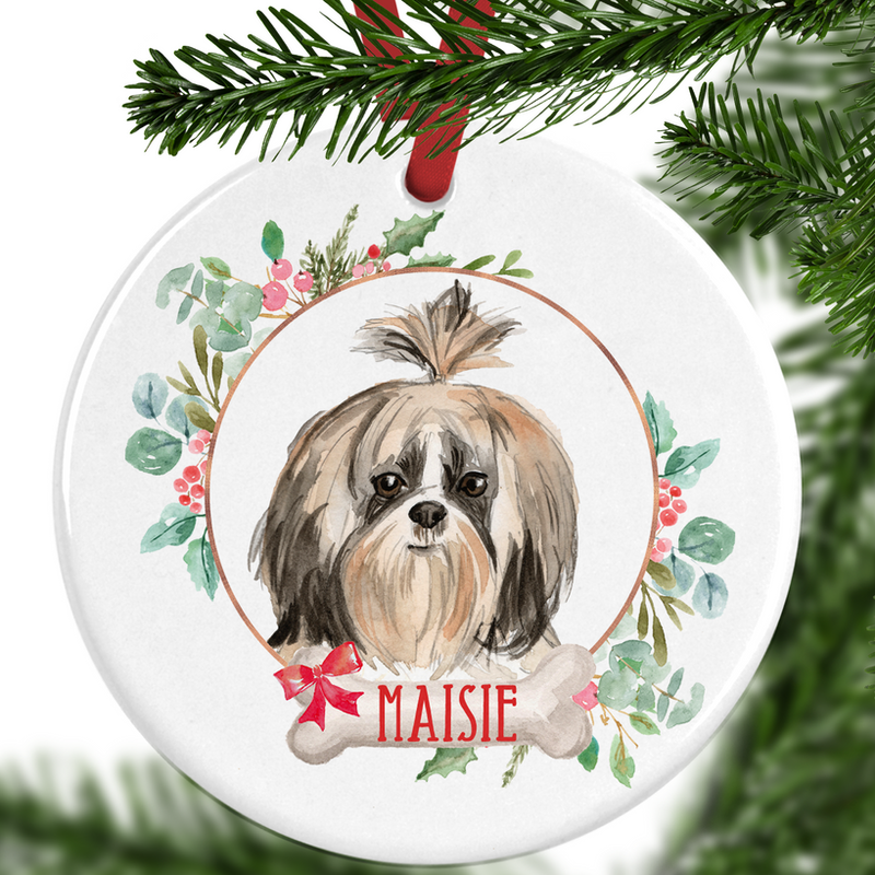 Long Haired Shih Tzu Personalised Christmas Ornament