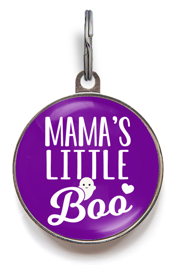 Mama’s Little Boo Halloween dog tag – personalised pet ID with ghost design