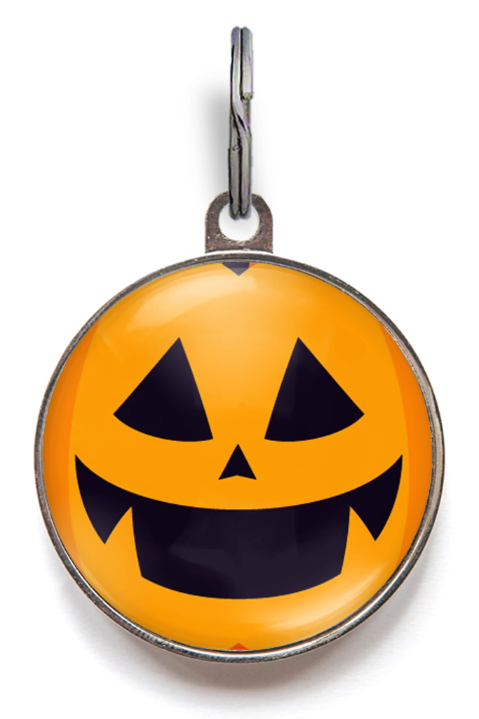 Pumpkin face Halloween dog tag - personalised Jack O’Lantern pet ID tag in bright orange
