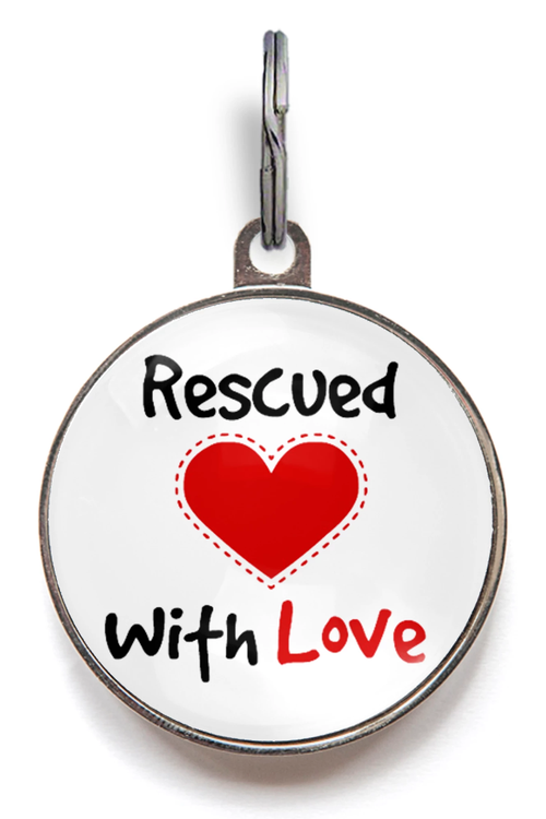 Rescued With Love Pet ID Tag - White