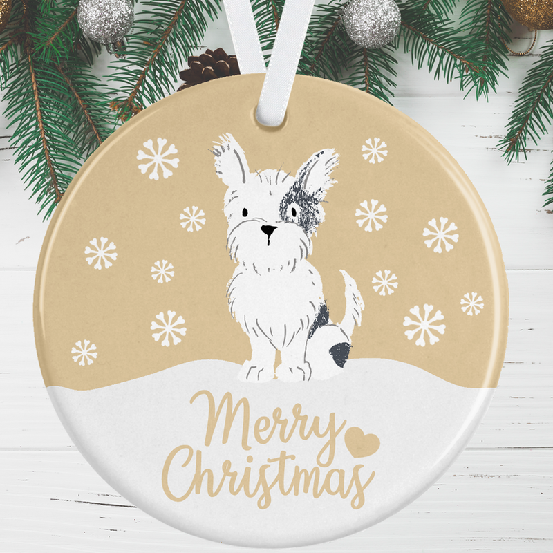 Small Black And White Terrier Christmas Ornament
