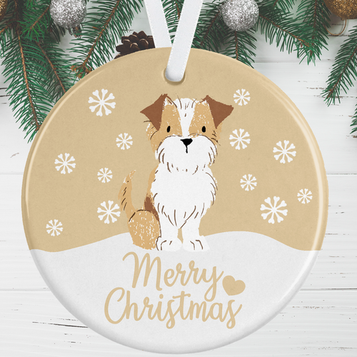 Small Brown And White Terrier Christmas Ornament