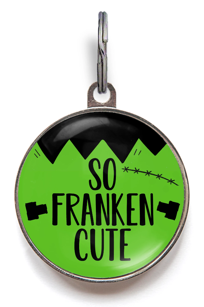 So Franken Cute Halloween dog tag – Frankenstein-inspired pet ID tag in green