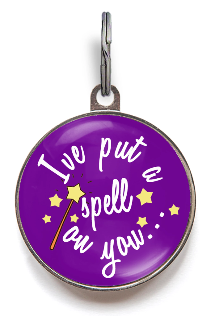 I’ve Put a Spell on You Halloween dog tag – personalised pet ID with magic wand and stars
