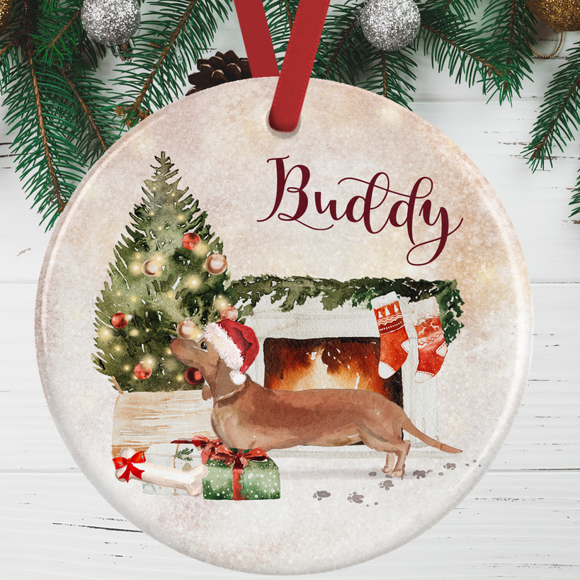 Tan Dachshund Christmas Decoration
