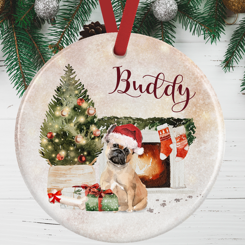 Tan French Bulldog Christmas Decoration