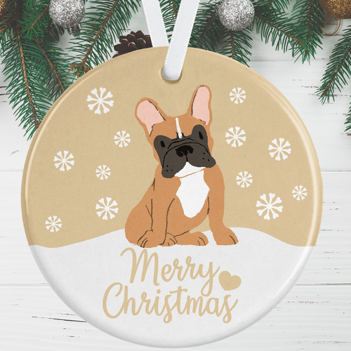 Brown And White French Bulldog Christmas Ornament