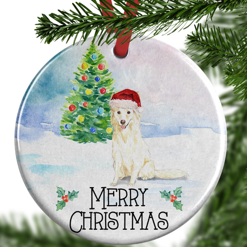 white collie christmas ornament