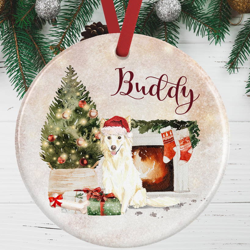 White Collie Christmas Decoration