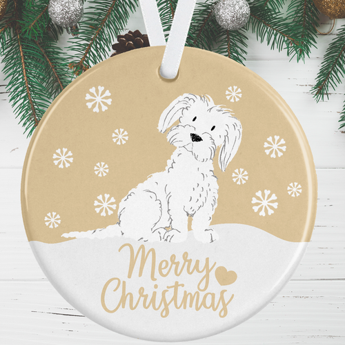 White Maltese Dog Christmas Ornament