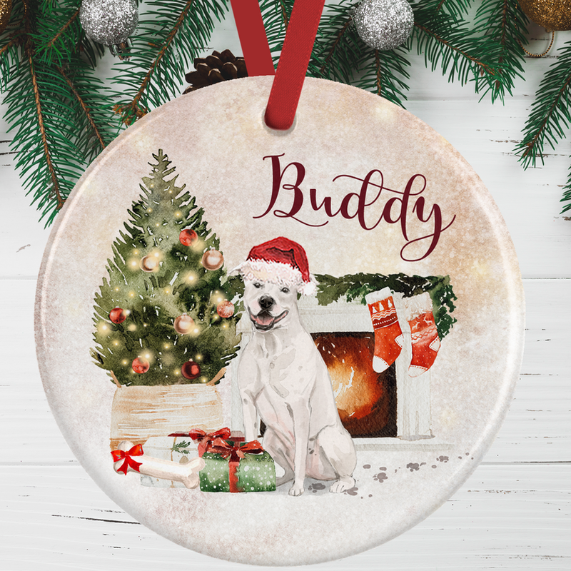 White Staffie Christmas Decoration